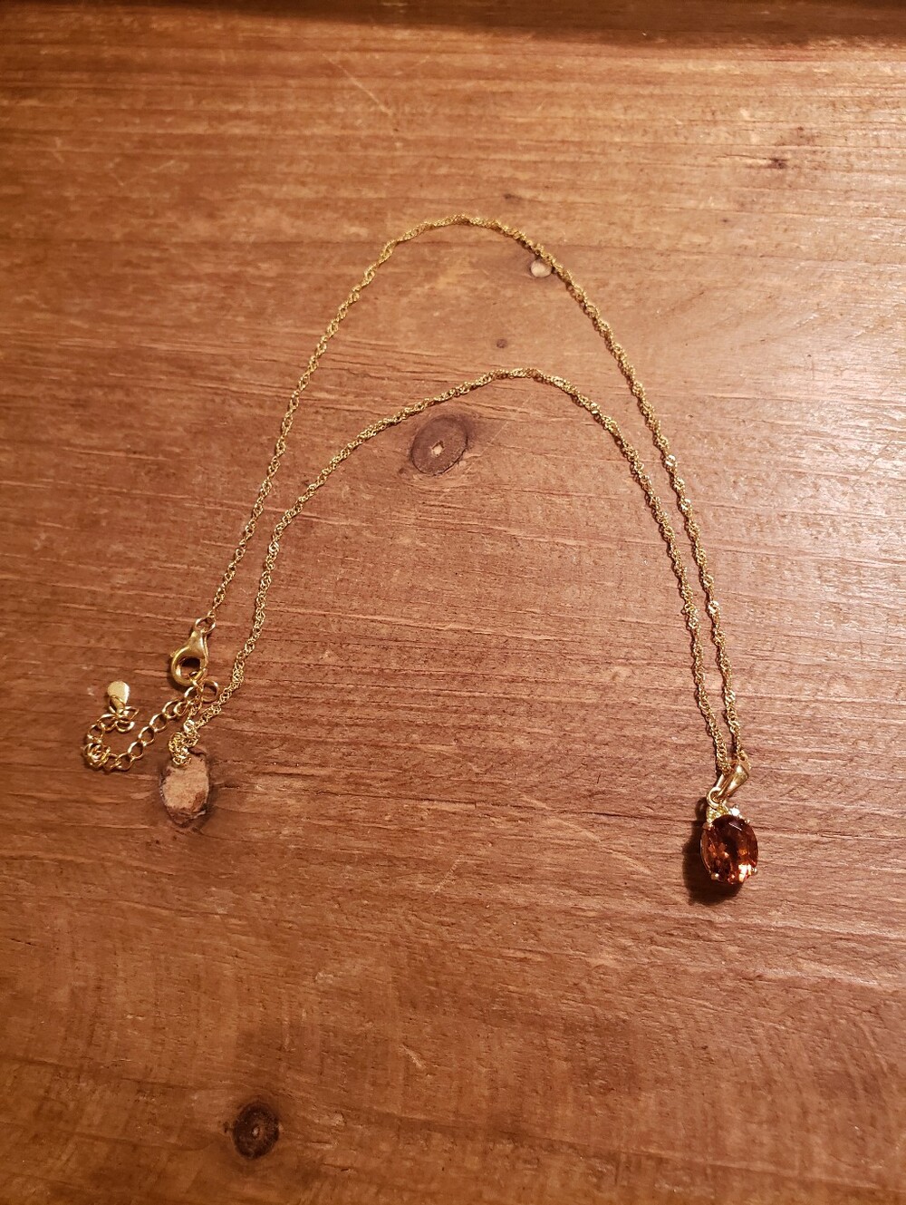 18k Yellow Gold Over Sterling Silver Chain & Pendant With Orange Madeira Citrine